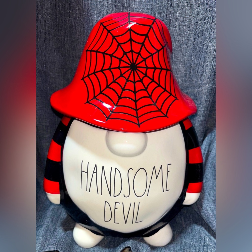 Rae Dunn Red handsome Devil gnome cookie jar